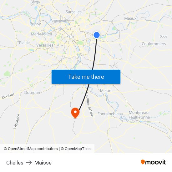 Chelles to Maisse map