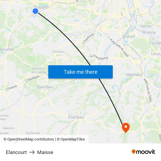 Elancourt to Maisse map