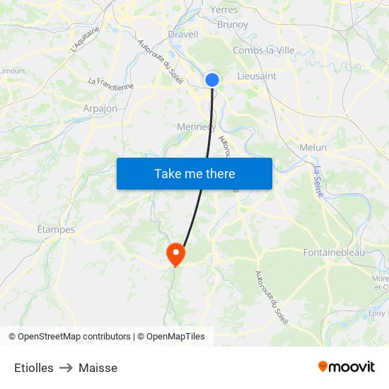 Etiolles to Maisse map