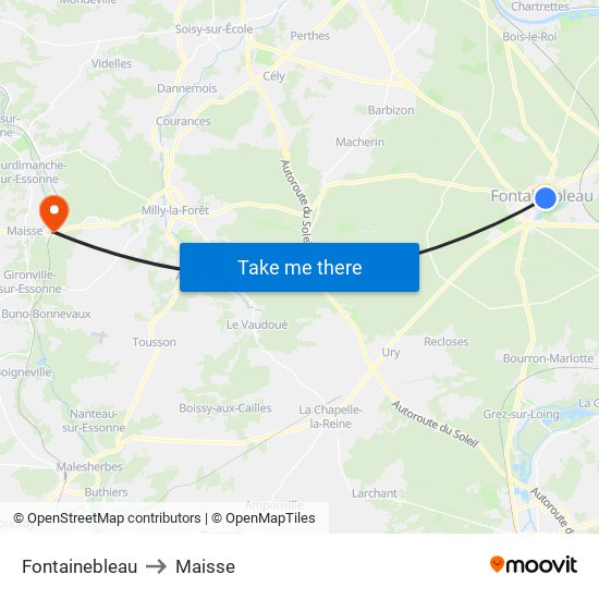 Fontainebleau to Maisse map