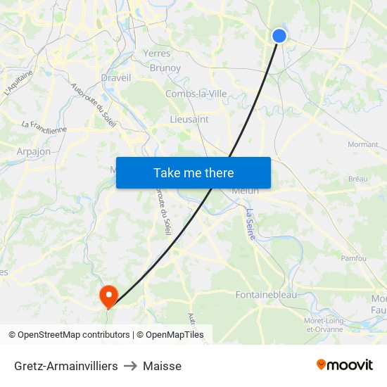 Gretz-Armainvilliers to Maisse map