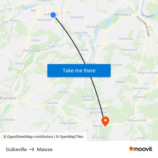 Guibeville to Maisse map