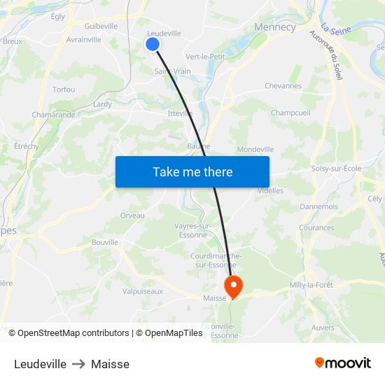 Leudeville to Maisse map