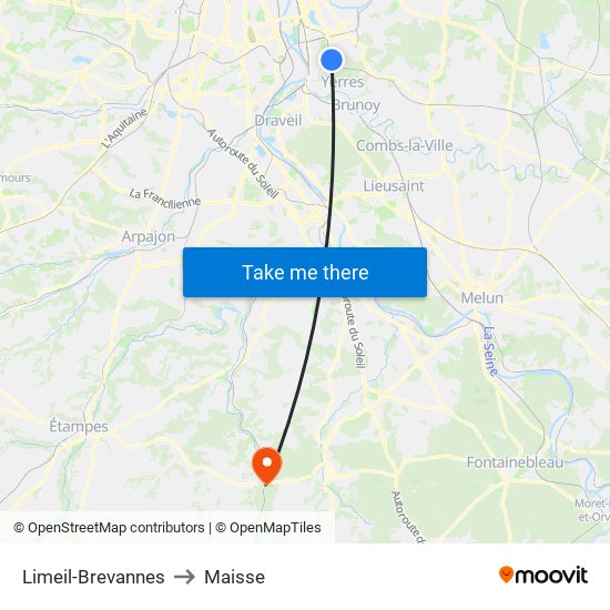 Limeil-Brevannes to Maisse map