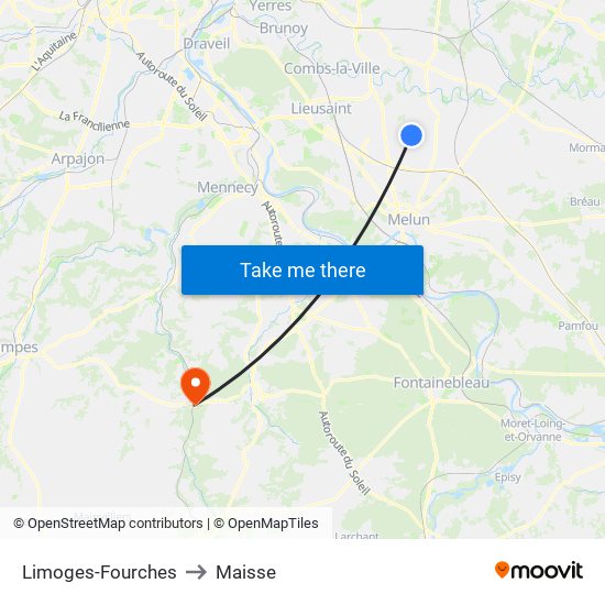 Limoges-Fourches to Maisse map