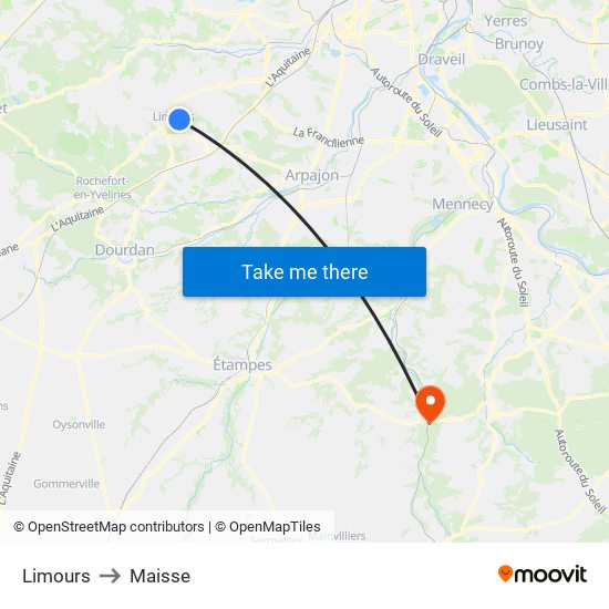 Limours to Maisse map