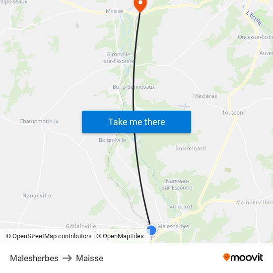 Malesherbes to Maisse map