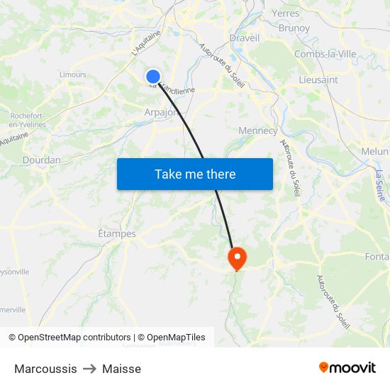 Marcoussis to Maisse map