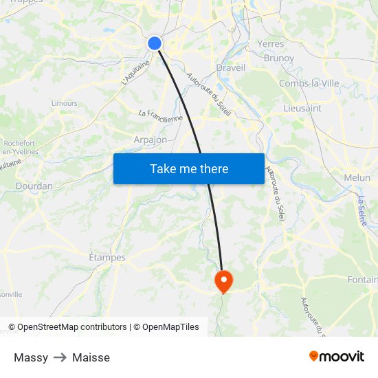 Massy to Maisse map