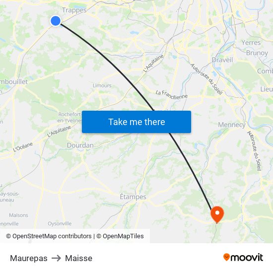 Maurepas to Maisse map