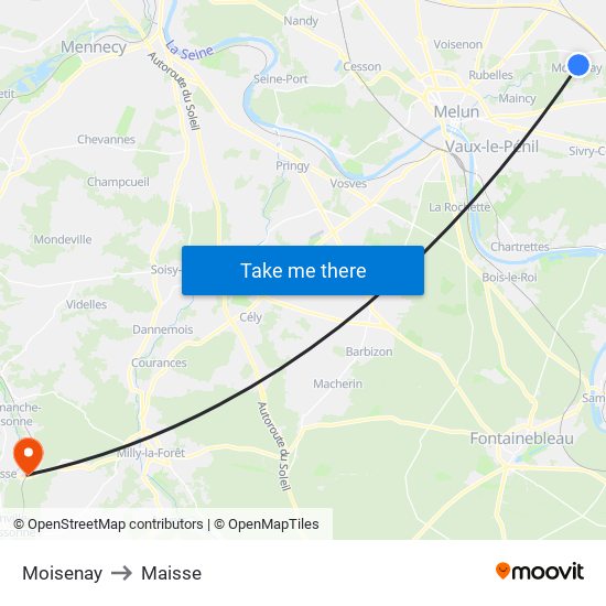 Moisenay to Maisse map