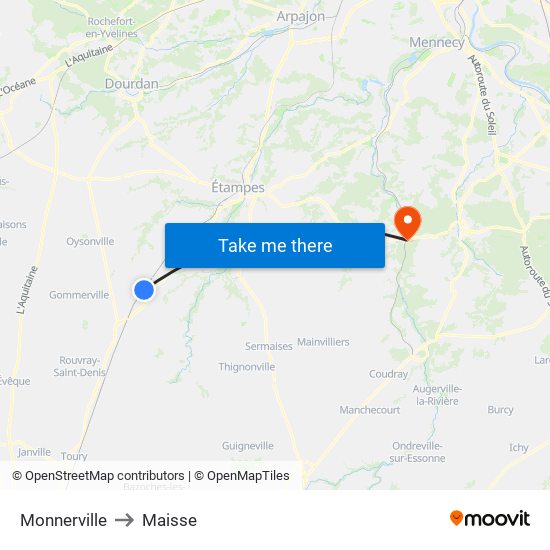 Monnerville to Maisse map