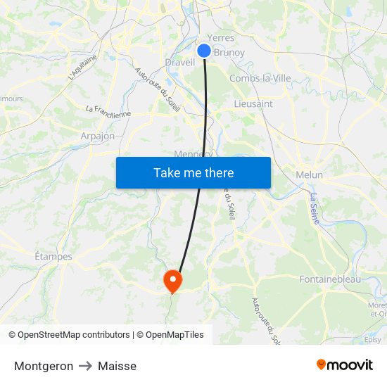 Montgeron to Maisse map