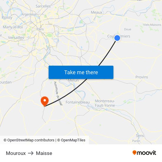 Mouroux to Maisse map