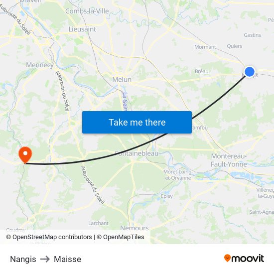 Nangis to Maisse map