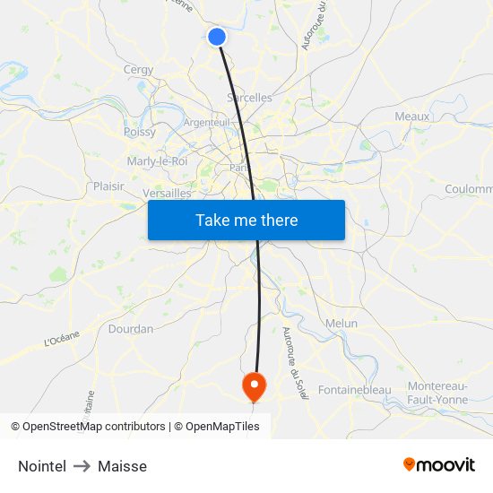 Nointel to Maisse map