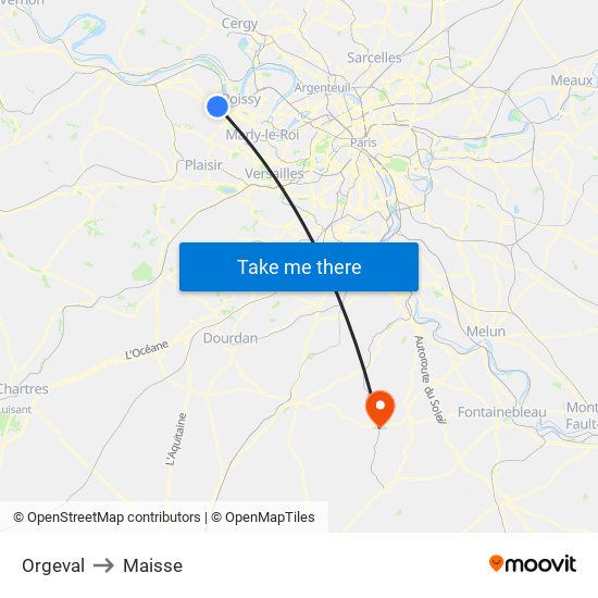 Orgeval to Maisse map