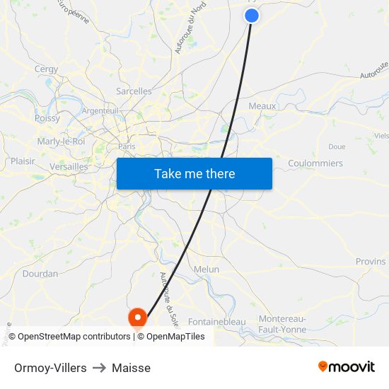 Ormoy-Villers to Maisse map