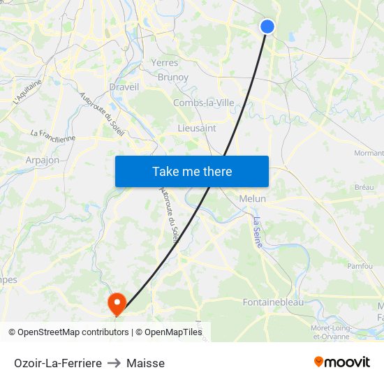 Ozoir-La-Ferriere to Maisse map