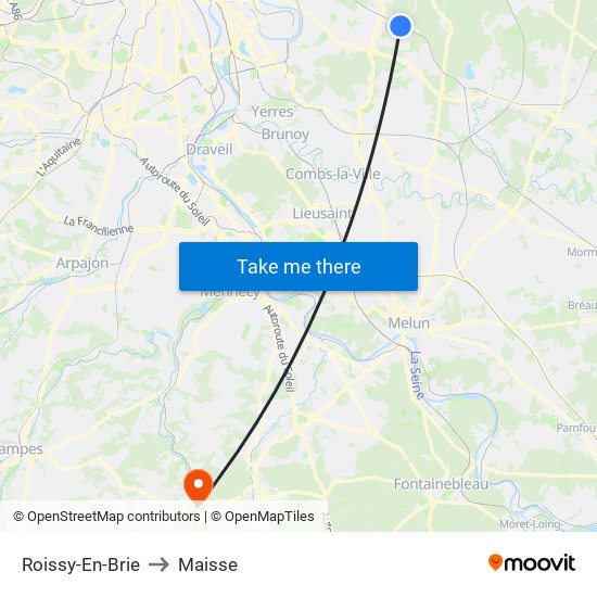 Roissy-En-Brie to Maisse map