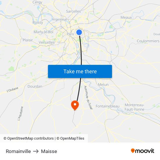 Romainville to Maisse map