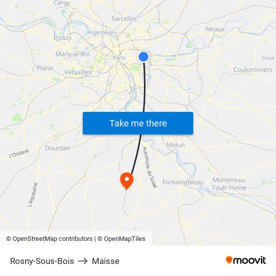 Rosny-Sous-Bois to Maisse map