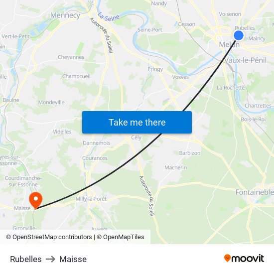 Rubelles to Maisse map