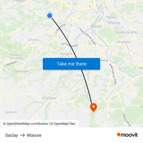 Saclay to Maisse map
