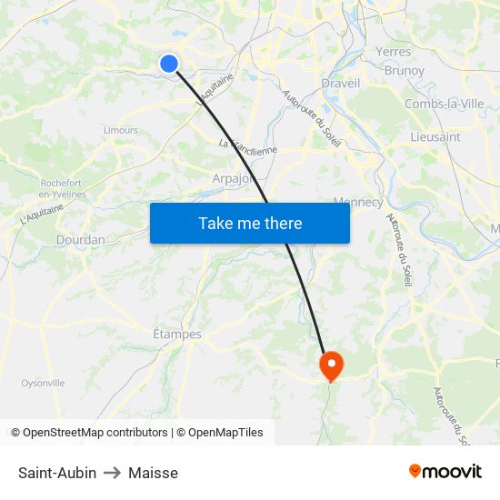 Saint-Aubin to Maisse map