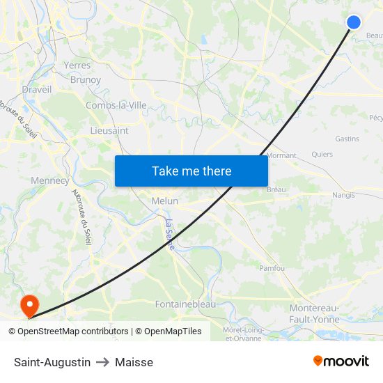 Saint-Augustin to Maisse map