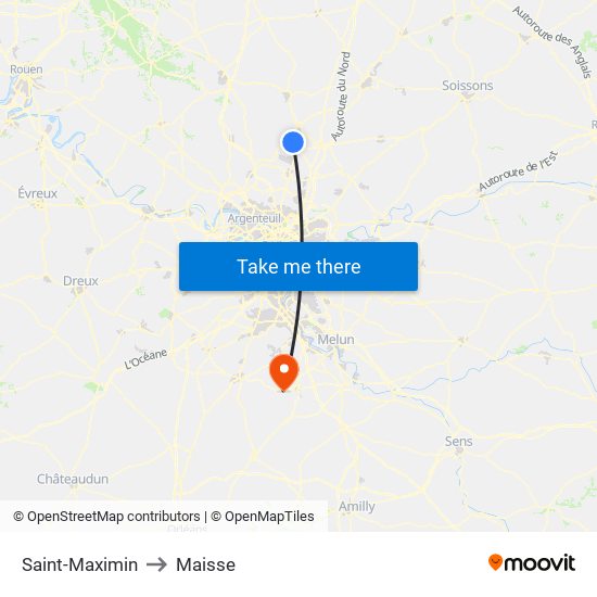 Saint-Maximin to Maisse map
