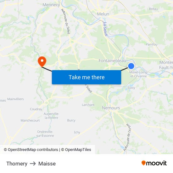 Thomery to Maisse map