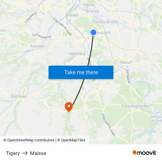 Tigery to Maisse map