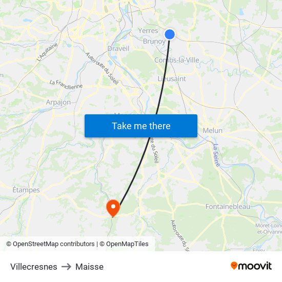 Villecresnes to Maisse map