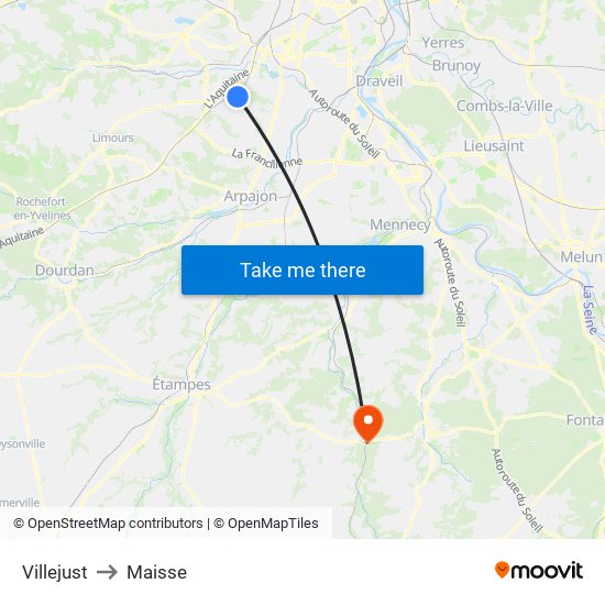 Villejust to Maisse map