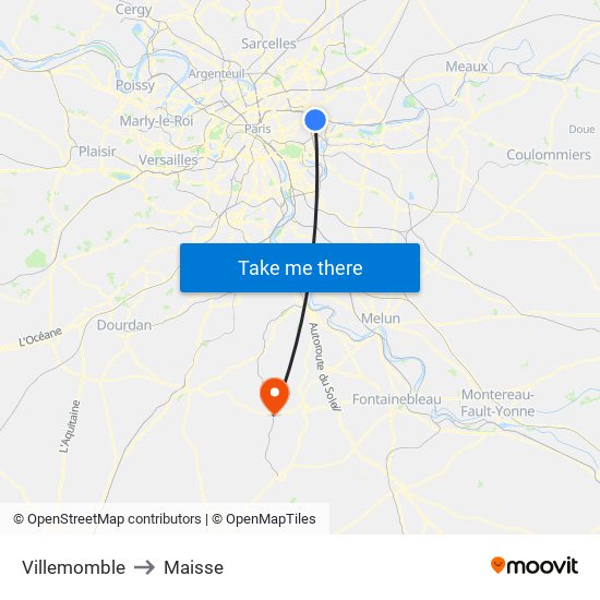 Villemomble to Maisse map