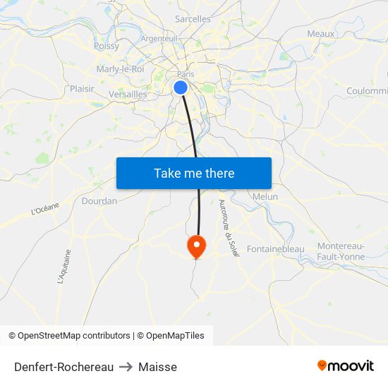 Denfert-Rochereau to Maisse map