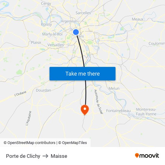 Porte de Clichy to Maisse map