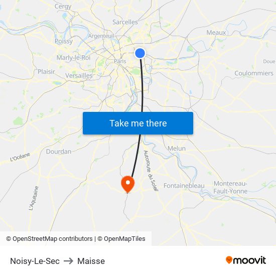 Noisy-Le-Sec to Maisse map