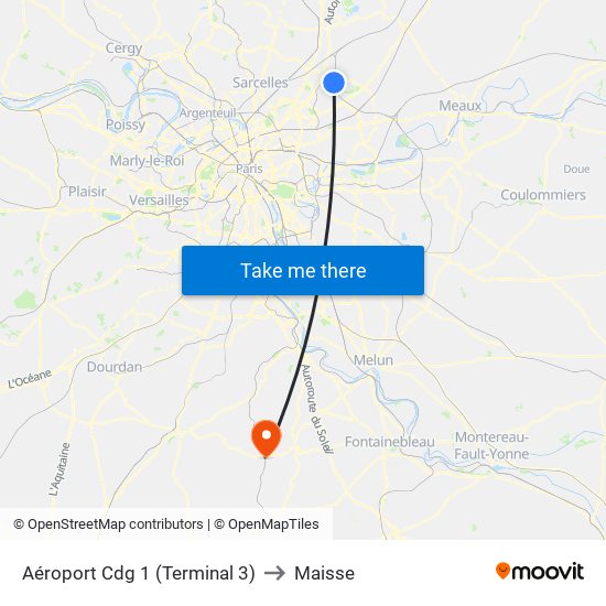 Aéroport Cdg 1 (Terminal 3) to Maisse map