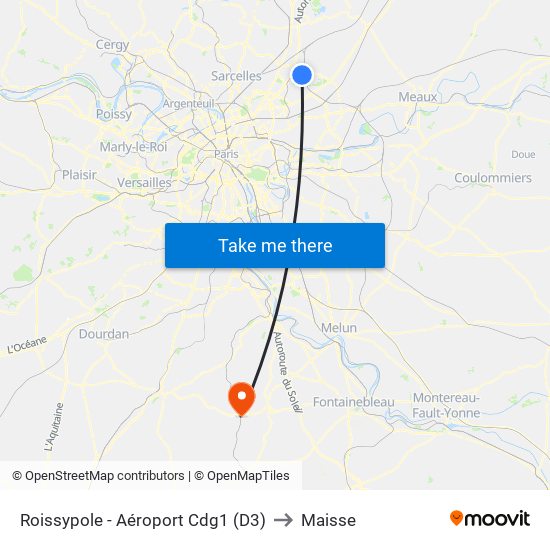 Roissypole - Aéroport Cdg1 (D3) to Maisse map