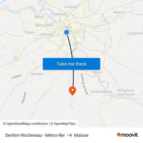 Denfert-Rochereau - Métro-Rer to Maisse map