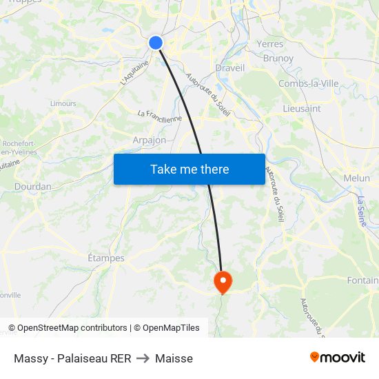 Massy - Palaiseau RER to Maisse map