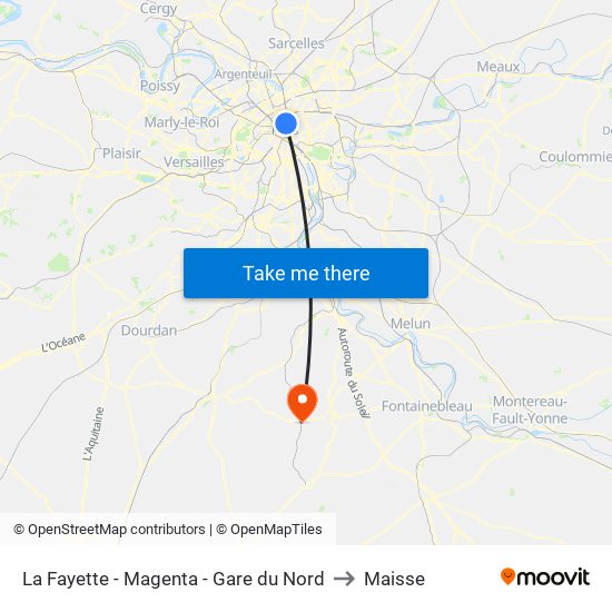 La Fayette - Magenta - Gare du Nord to Maisse map