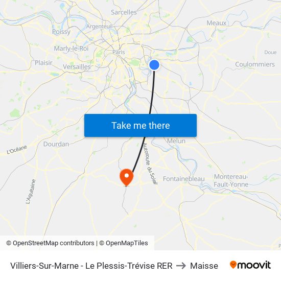 Villiers-Sur-Marne - Le Plessis-Trévise RER to Maisse map