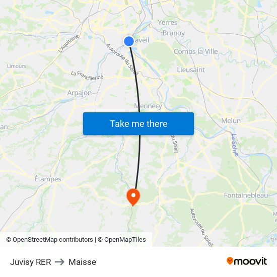 Juvisy RER to Maisse map