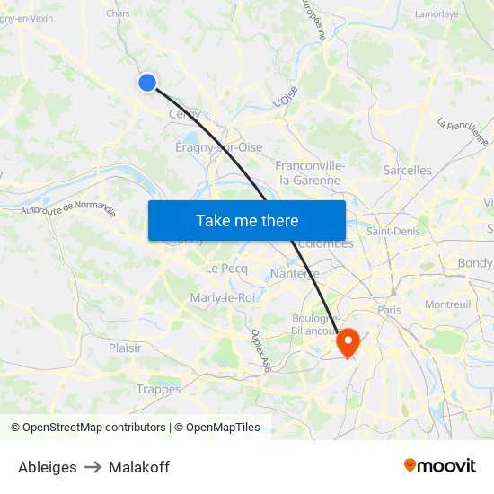 Ableiges to Malakoff map