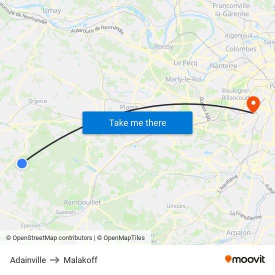 Adainville to Malakoff map