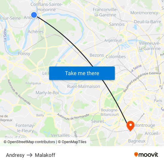 Andresy to Malakoff map
