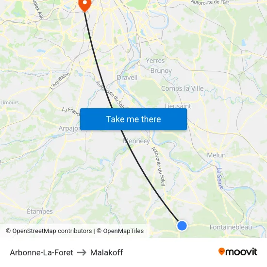 Arbonne-La-Foret to Malakoff map